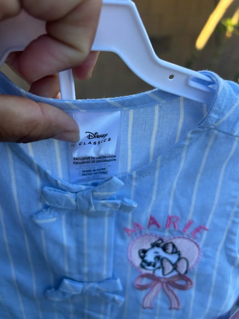Disney Blue & White Striped Sleeveless Top with Marie Embroidery